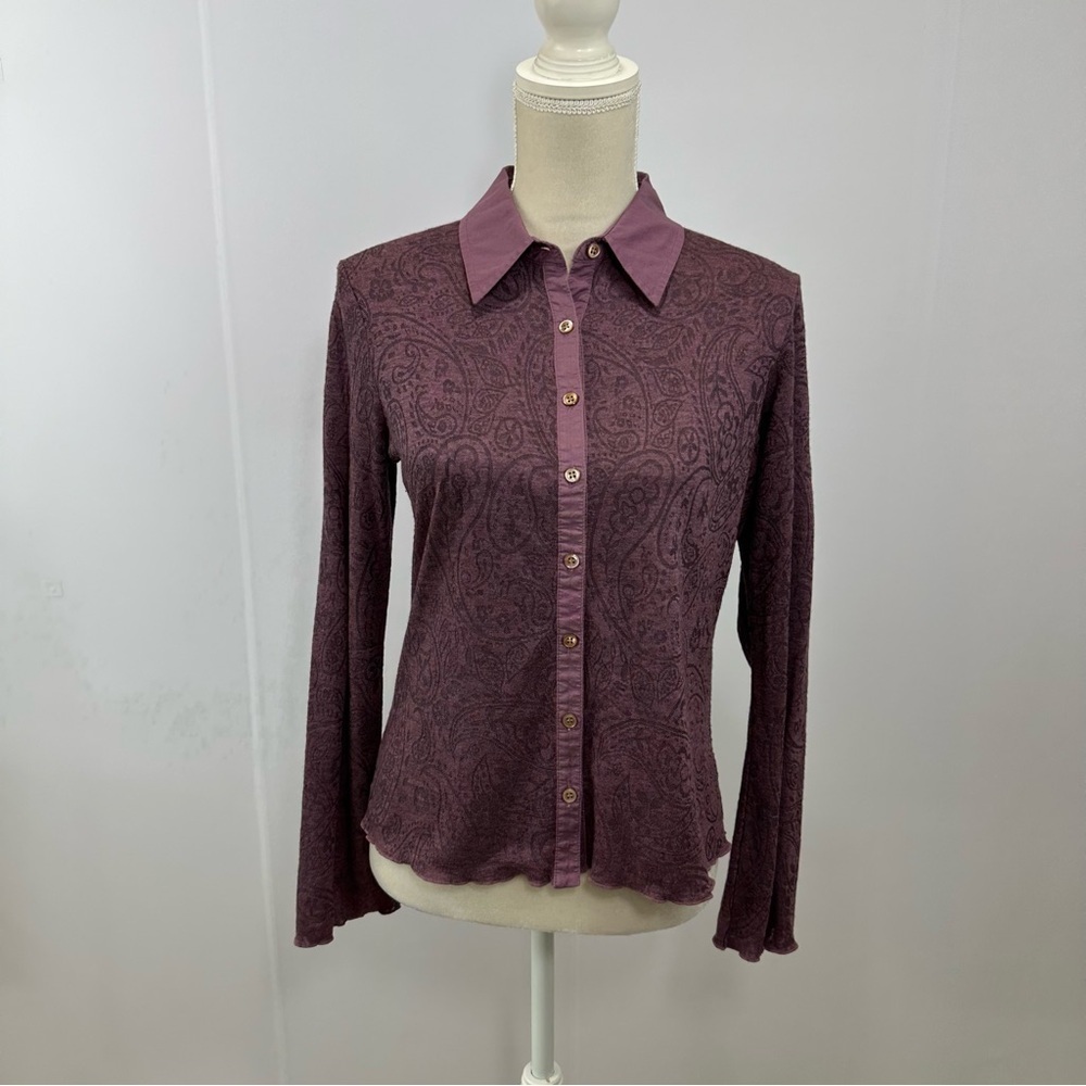 J. Jill Purple Woven Wool Paisley Art-to-Wear Blouse Shirt Top Women’s Small